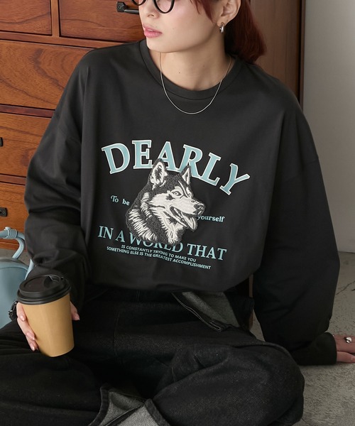 BONLECILL（ボンルシール） tシャツ DOGサガラ刺繍×プリントオーバー