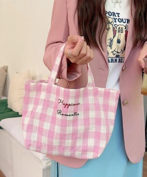 ハンガリー刺繍ギンガムチェックトートバッグ Mayree トートバッグ 「urge select」ギンガムチェック リボン柄