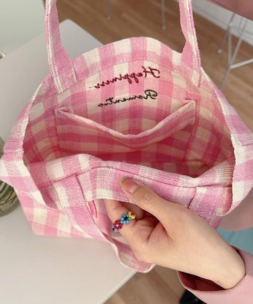 My Melody ギンガムチェック バッグ ポーチ シュシュ セット meltie×Sanrio characters satin pouch | meltie
