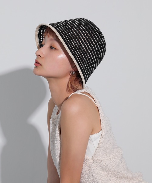 手編み帽子　手編みハット 帽子 ハット 手編み ストライプ バケット レディース : ZOZOTOWN Yahoo