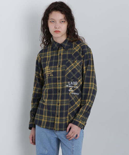 トップス HOLIDAY WASHED CHECK DRAWSTRINGS SHIRT AVIREX（アヴィレックス） ブラウス シャツ CHEMICAL WASH CHECK SHIRT