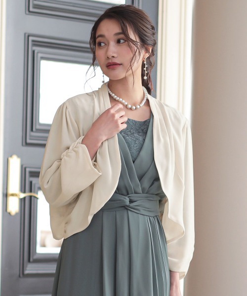 カーディガン 「結婚式・パーティードレス」着丈長めバックリボンデザインシフォンボレロ レディース