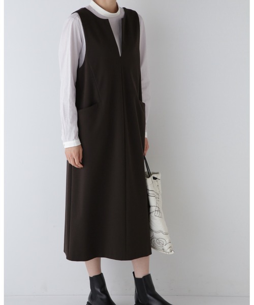 ヒューマンウーマン／定価2.8万円 快適ポンチ生地 ワンピースジャンパースカート human woman（ヒューマンウーマン） ジャンパースカート ストレッチ