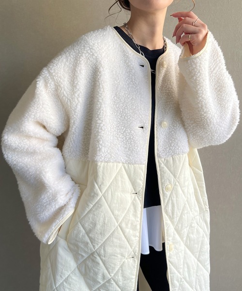 「JUNOAH」 ノーカラーコート X-LARGE アイボリー レディース_画像8