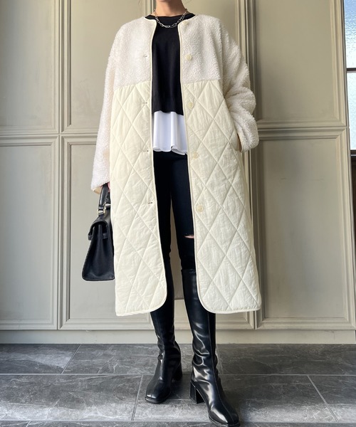 「JUNOAH」 ノーカラーコート X-LARGE アイボリー レディース_画像9