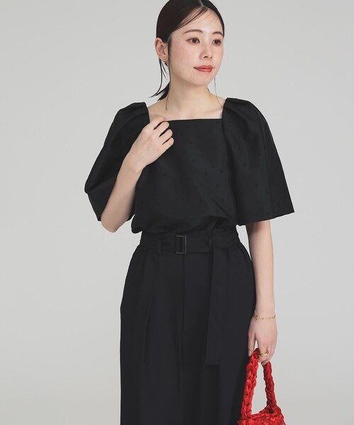 ブラウス シャツ ドットジャガード パフスリーブ ブラウス「手洗い可」 レディース
