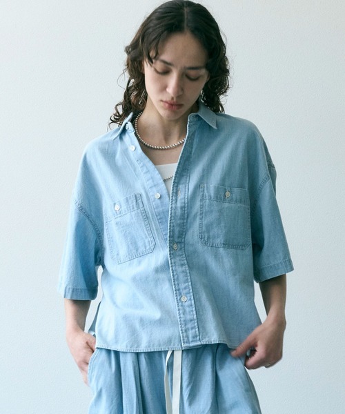 ブラウス シャツ シャンブレーハーフスリーブシャツ レディース