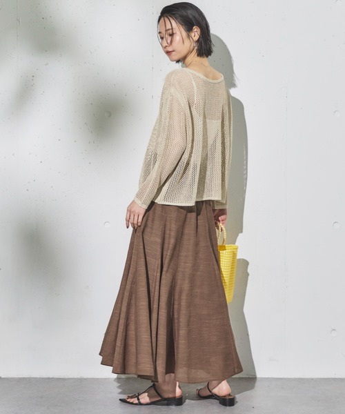 匿名配送 タイムセール！！Linen フレアスカート DOUX ARCHIVES スカート ランダム切替ギャザーフレアスカート