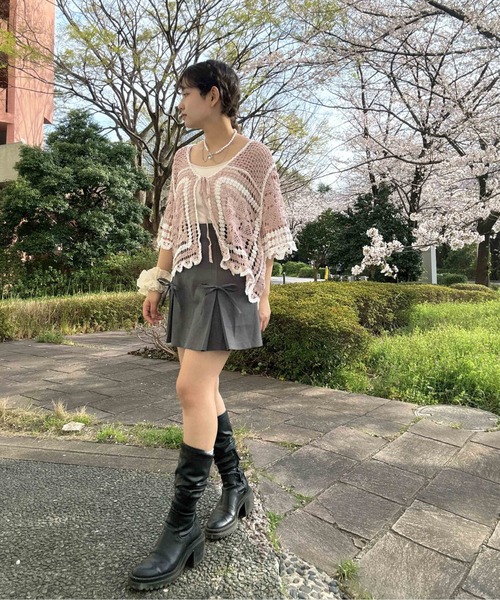 AS KNOW AS（アズノゥアズ） カーディガン 夏 半袖 ○かぎ針リボン結び