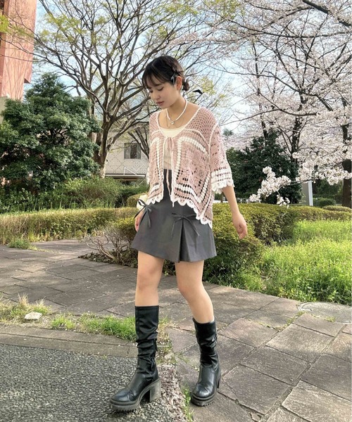 AS KNOW AS（アズノゥアズ） カーディガン 夏 半袖 ○かぎ針リボン結び