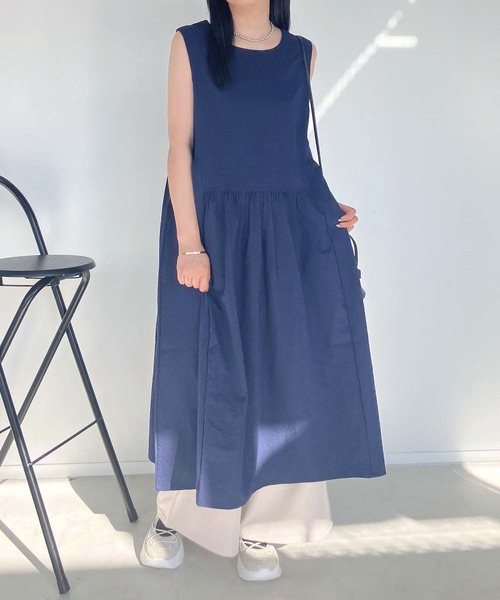 リボン ノースリーブ キャミ 2色 デザイン ワンピース リュクス リボン ノースリーブ キャミ 2色 デザイン ワンピース リュクス
