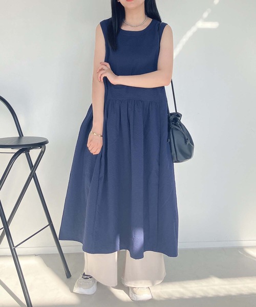AS KNOW ワンピース ○後リボン ノースリーブ色々切り替えロング