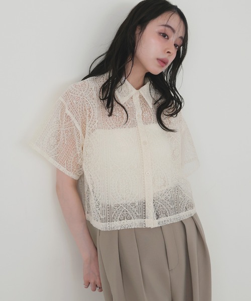 ブラウス シャツ コード刺しゅうワイドシャツ レディース ＆HALF ブラウス シャツ 刺繍プルオーバーブラウス（インド綿