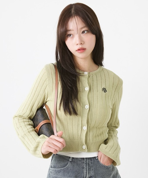 tシャツ A'GEM/9 × .kom 「muah muah/ムーアムーア」Line stitch logo cardigan/ラインステッチ ロゴカ