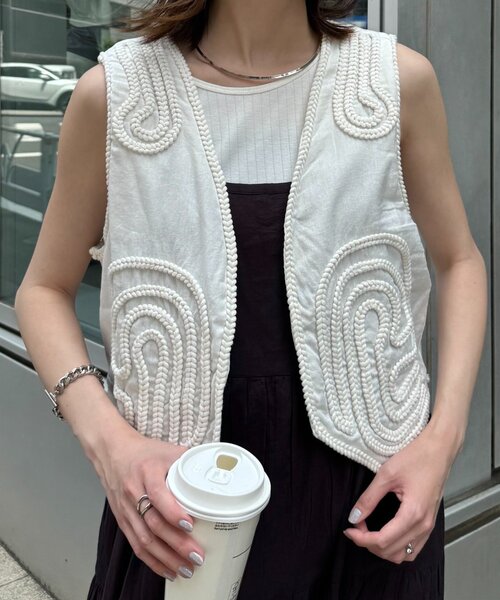 ベスト ジレ 「India」ロープ刺繍ベスト レディース