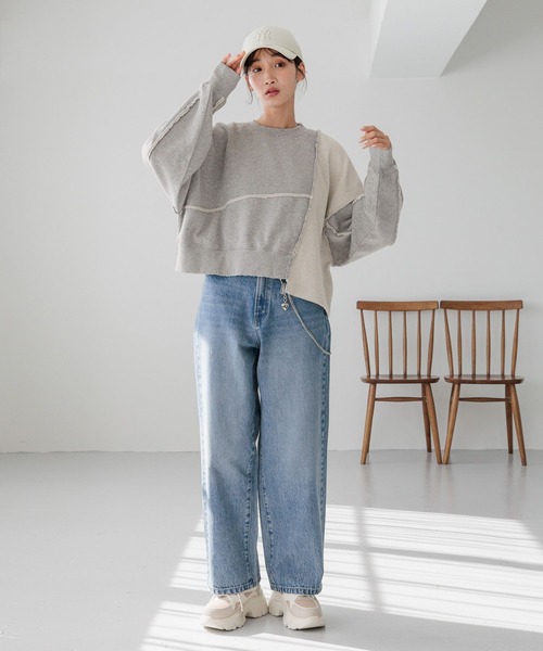 「LOWRYS FARM」 ダメージ加工デニムパンツ LARGE ライトブルー レディース