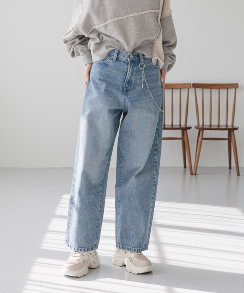 「LOWRYS FARM」 ダメージ加工デニムパンツ LARGE ライトブルー レディース