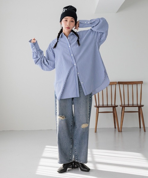 「LOWRYS FARM」 ダメージ加工デニムパンツ LARGE ライトブルー レディース