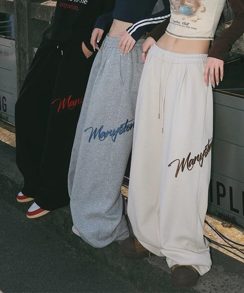 NuNuNa スウェットパンツ ジャージ 「NuNuNa」レタリング刺繍ワイド