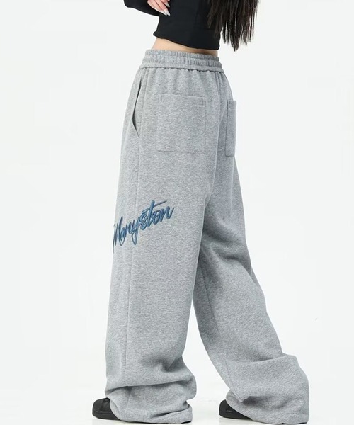 NuNuNa スウェットパンツ ジャージ 「NuNuNa」レタリング刺繍ワイド