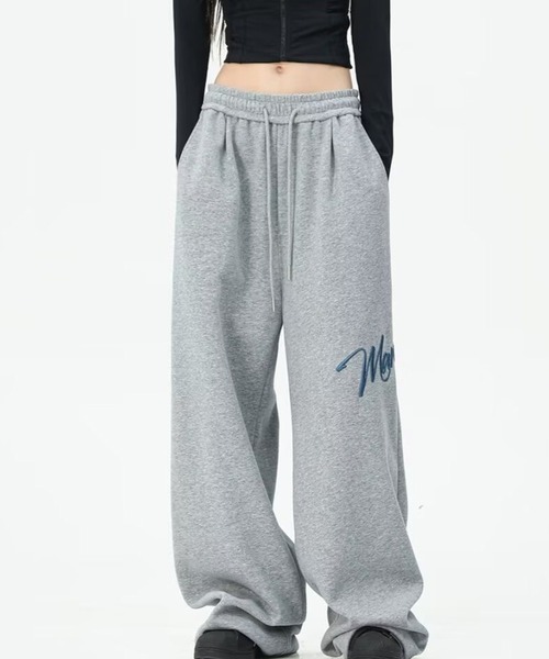 NuNuNa スウェットパンツ ジャージ 「NuNuNa」レタリング刺繍ワイド