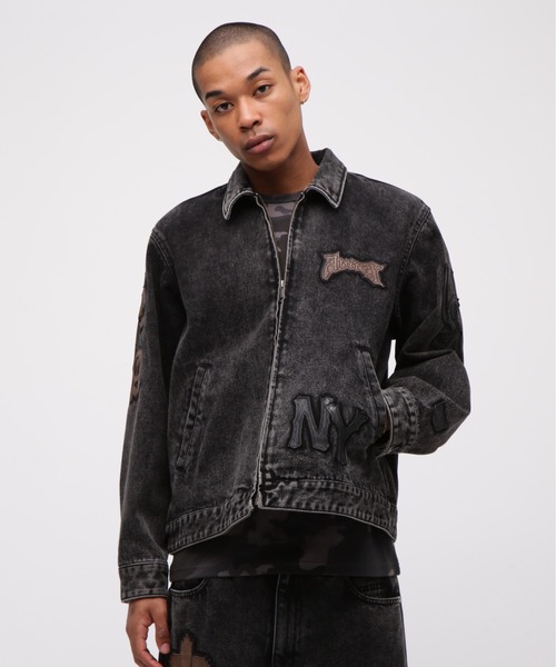 AVIREX デニムジャケット gジャン LEATHER PATCH DENIM JACKET