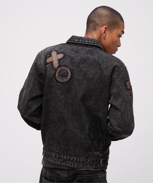 AVIREX デニムジャケット gジャン LEATHER PATCH DENIM JACKET