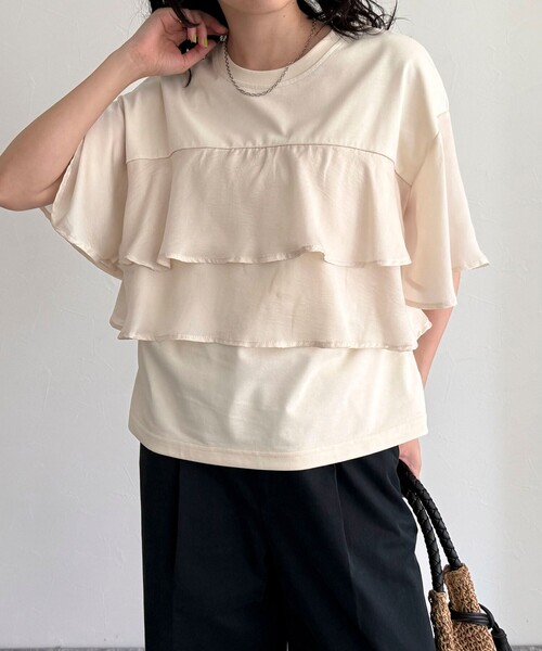 tシャツ フリルドッキング半袖プルオーバー レディース