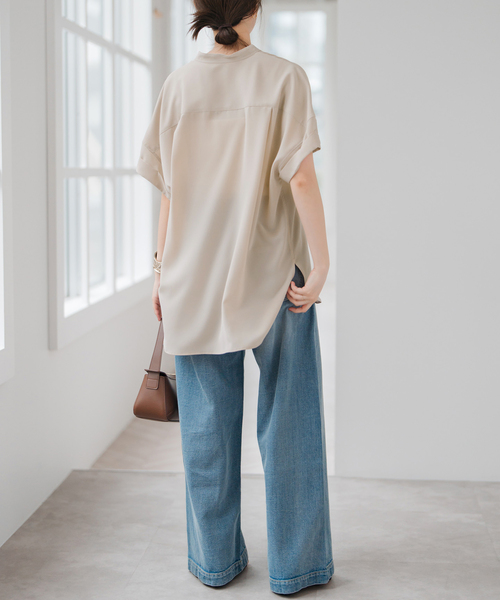 Spick and Span シルキードレープシャツ 今期 美品　ネイビー　紺 Spick and Span シルキードレープシャツ 今期 美品 ネイビー 紺