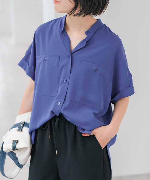 Spick and Span シルキードレープシャツ 今期 美品　ネイビー　紺 Spick and Span シルキードレープシャツ 今期 美品 ネイビー 紺
