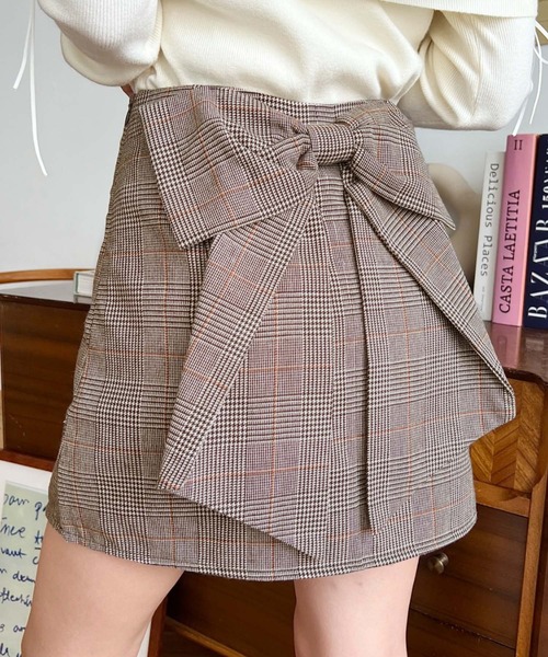 【新品】akiki.チェック柄リボンミニスカート 新品】akiki.チェック柄リボンミニスカート 【公式通販】