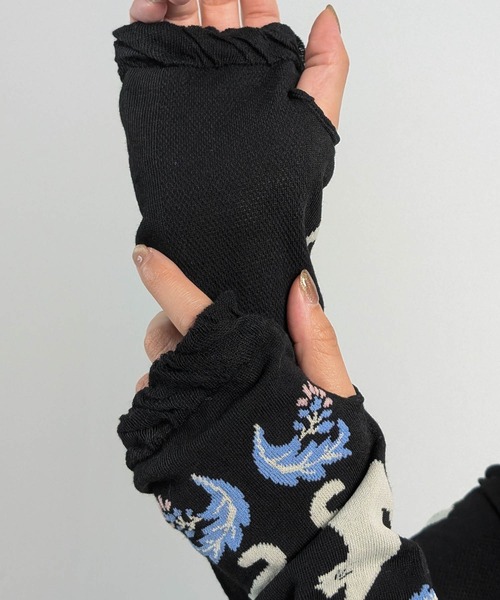 emesuelee アームカバー 接触冷感 UVケア アームカバー 花柄 ネコ柄