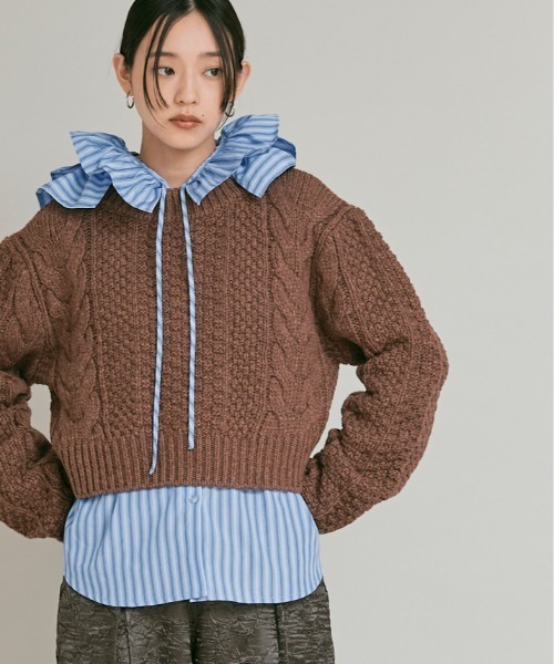 W：Huku ブラウス シャツ ノンアイロン フリル フーディー