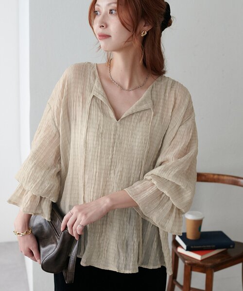 ブラウス シャツ 「2025Autumn Pre-Order」フェザーカラーシャツ / Feather Collar Shirt レディース アメスリフェザーブラウス | Chico(チコ)レディース | PAL