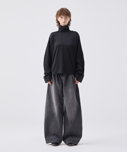 soerte Striped crepe high neck top サイズ1 Striped crepe high neck top/ストライプクレープハイネックトップ（T