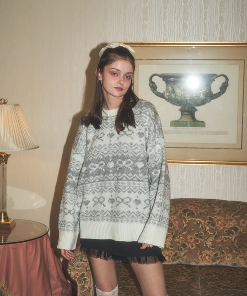 Lovilyn ワンピース リボンノルディックきらきらニット : ZOZOTOWN