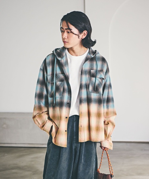 BAYFLOW（ベイフロー） シャツ ブリーチフードチェックシャツ メンズ