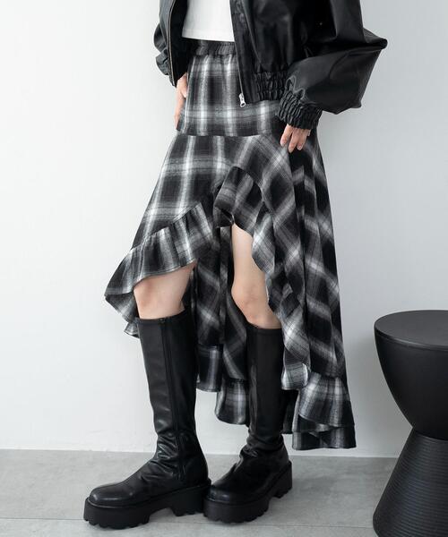 WEGO（ウィゴー） ロング スカート WEGO/チェックアシンメトリーフリル 