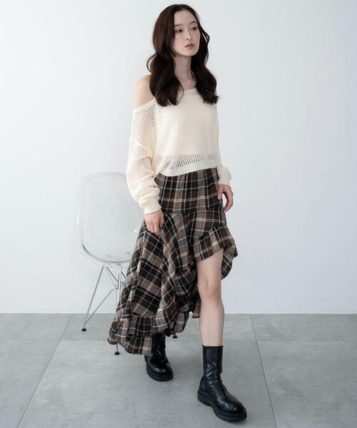 WEGO（ウィゴー） ロング スカート WEGO/チェックアシンメトリーフリル