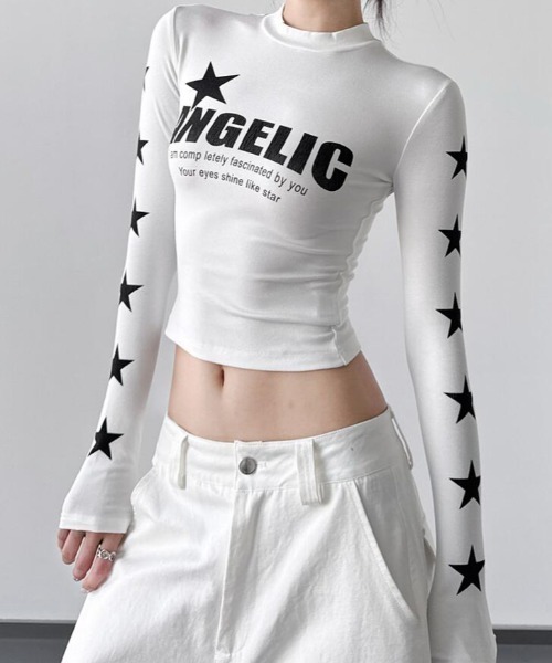 美品 タイトリスト セットアップ 長袖シャツ スカート L M星柄 白 黒 tシャツ 星柄プリントのロングスリーブトップス レディース : ZOZOTOWN