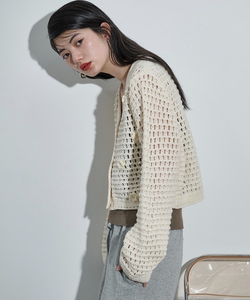 新品♡フラワーモチーフカーデ forksy.】フラワーモチーフクロシェ編みシャツカーディガン forksy