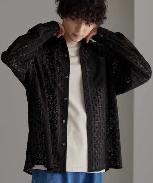 「MONO-MART」 長袖シャツ M チャコールグレー メンズ_画像2