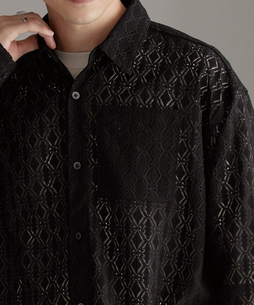 「MONO-MART」 長袖シャツ M チャコールグレー メンズ_画像3