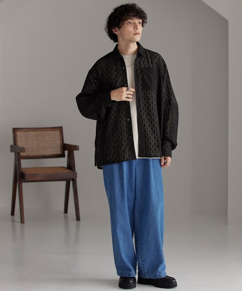 「MONO-MART」 長袖シャツ M チャコールグレー メンズ_画像4