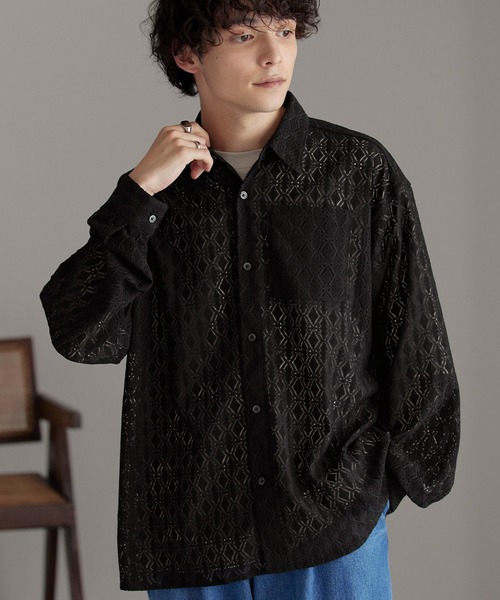 「MONO-MART」 長袖シャツ M チャコールグレー メンズ_画像5