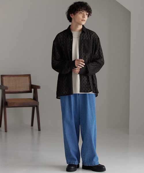 「MONO-MART」 長袖シャツ M チャコールグレー メンズ_画像9