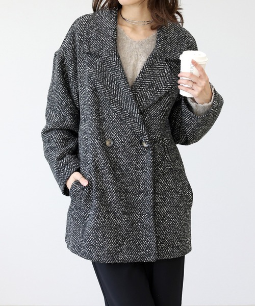 Aletta vita ダウンコート ダウンジャケット ヘリンボーンツイード