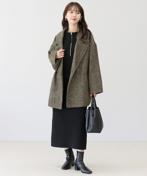 Aletta vita ダウンコート ダウンジャケット ヘリンボーンツイード