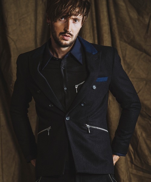 新品　thehighlights テーラードジャケット　ネイビーブラック 洗える】【裏地ストライプ】ウォッシャブルテーラードジャケット