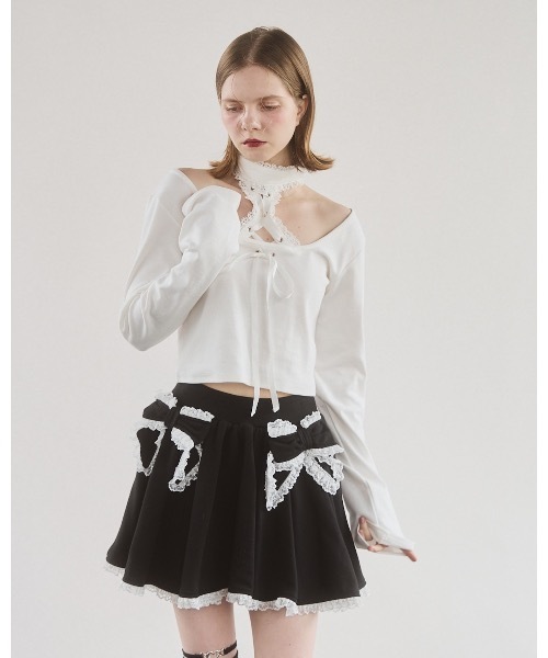 新品　リルリリー　トップス lilLilly（リルリリー） tシャツ フロントレースアップニットトップス